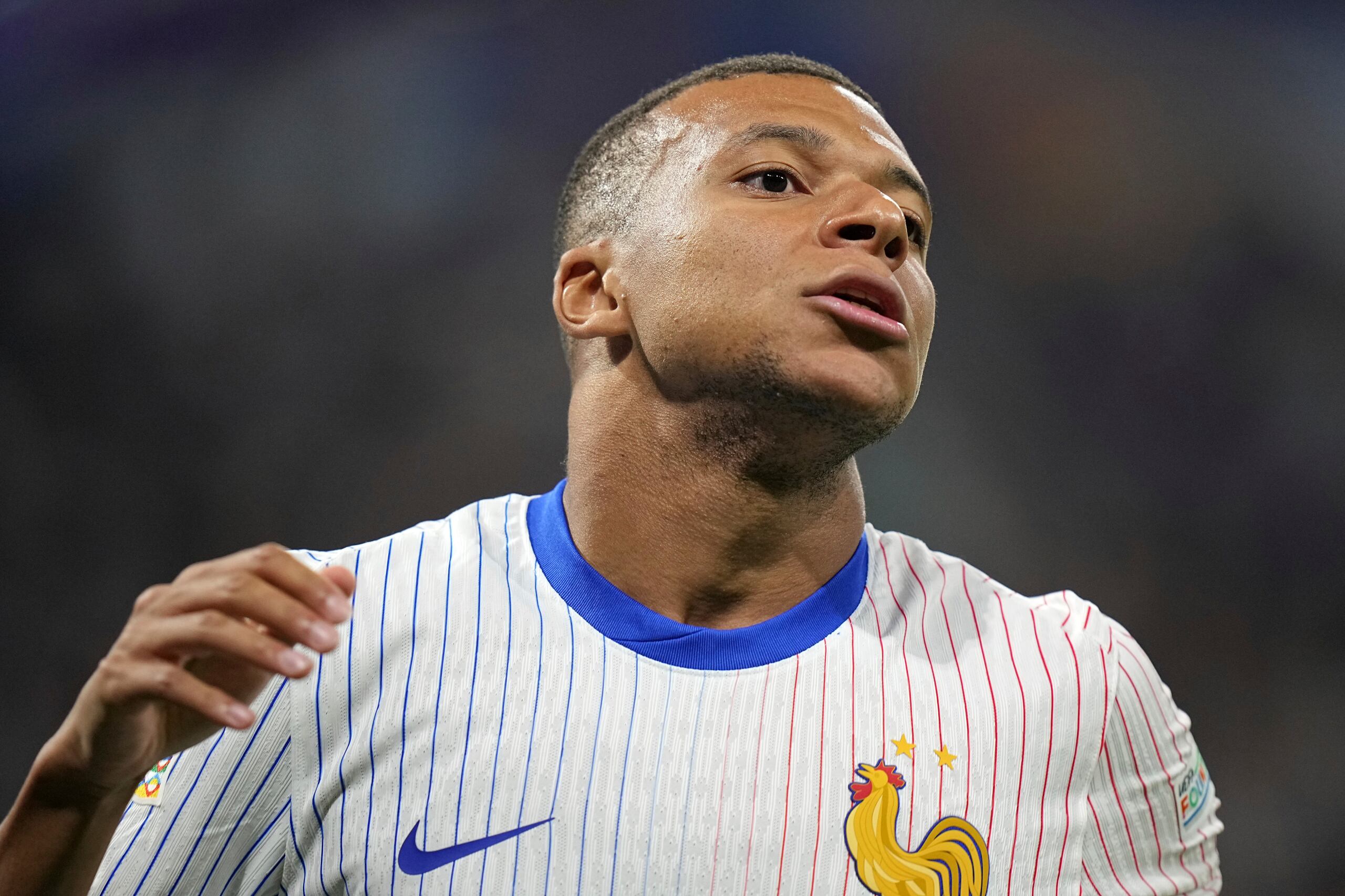 El delantero francés Kylian Mbappé durante el partido contra Bélgica en la Liga de Naciones de la UEFA, el lunes 9 de septiembre de 2024, en Lyon.