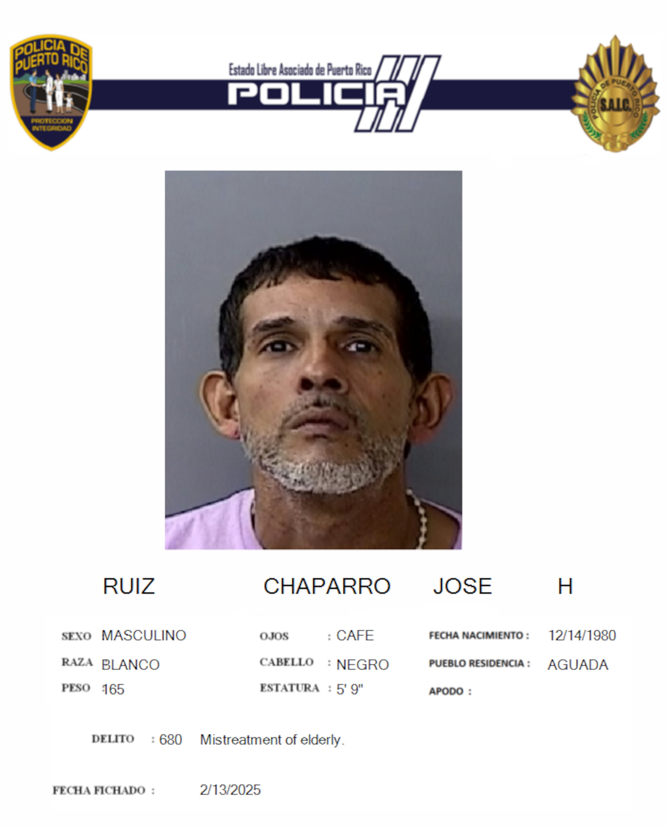 José H. Ruiz Chaparro, fue acusado por maltrato a una persona de edad avanzada.