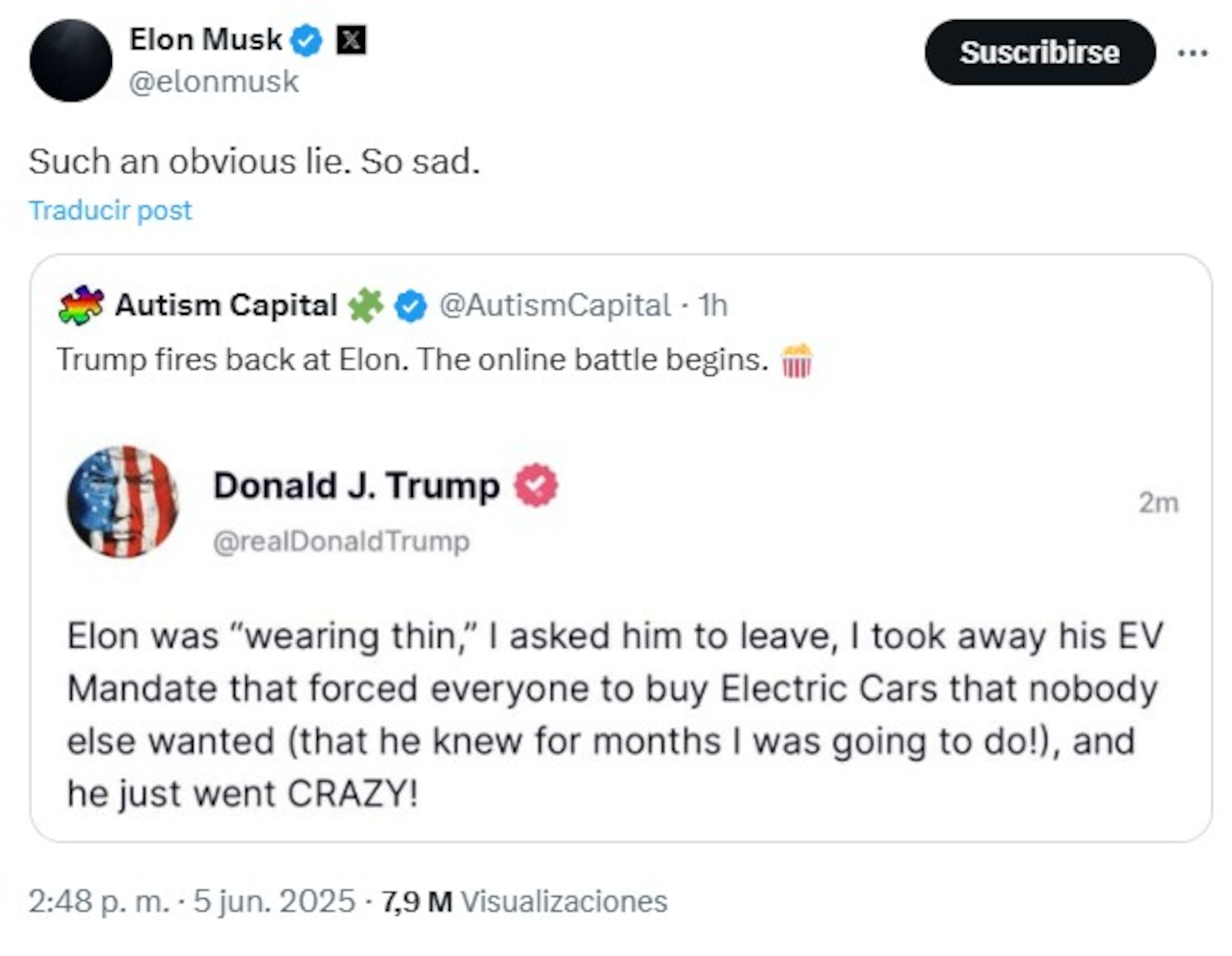 Trump y Musk se enfrascaron en una guerra a través de publicaciones en las respectivas redes sociales que poseen.