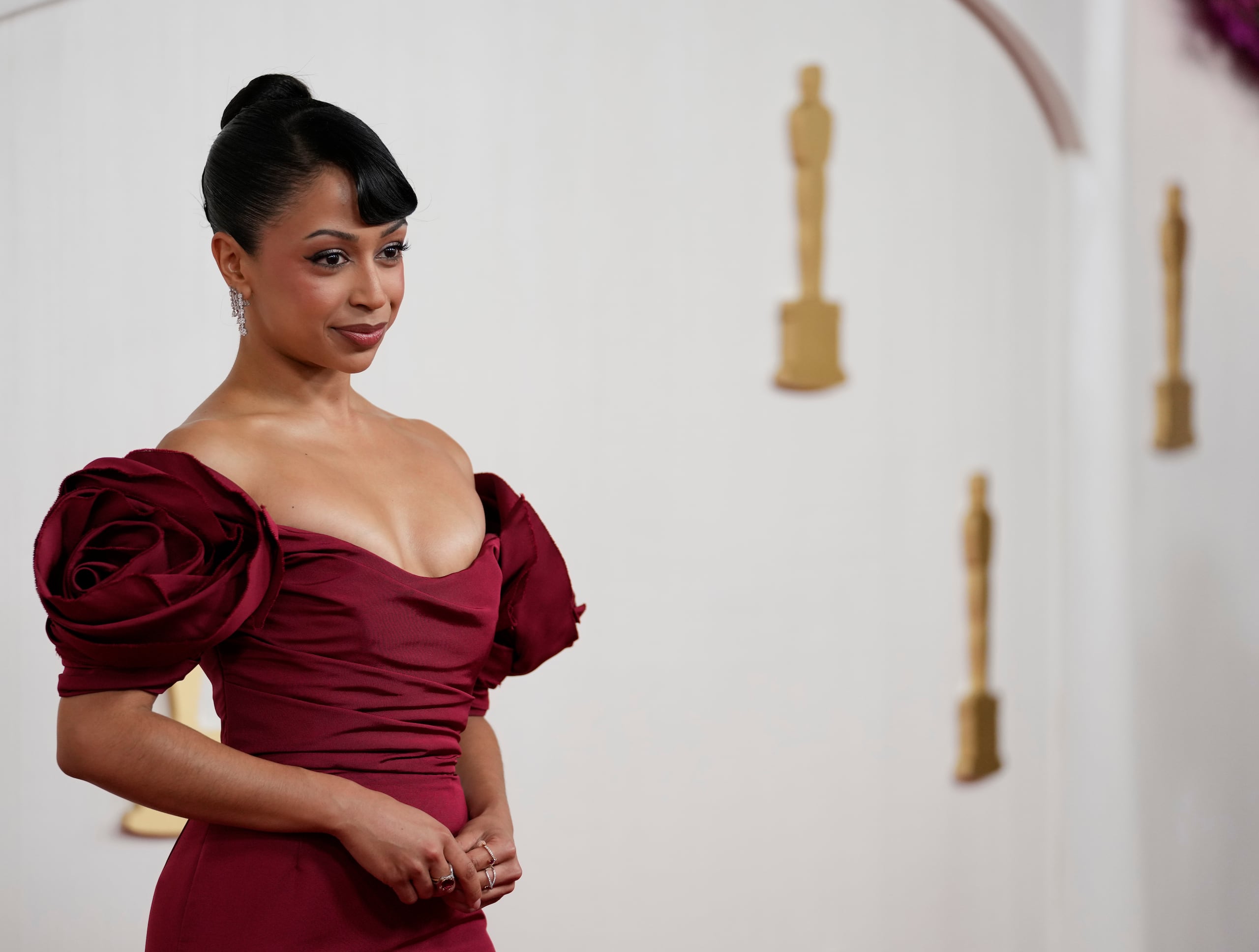 Liza Koshy arrives at the Oscars on Sunday, March 10, 2024, at the Dolby Theatre in Los Angeles. (AP Photo/Ashley Landis)