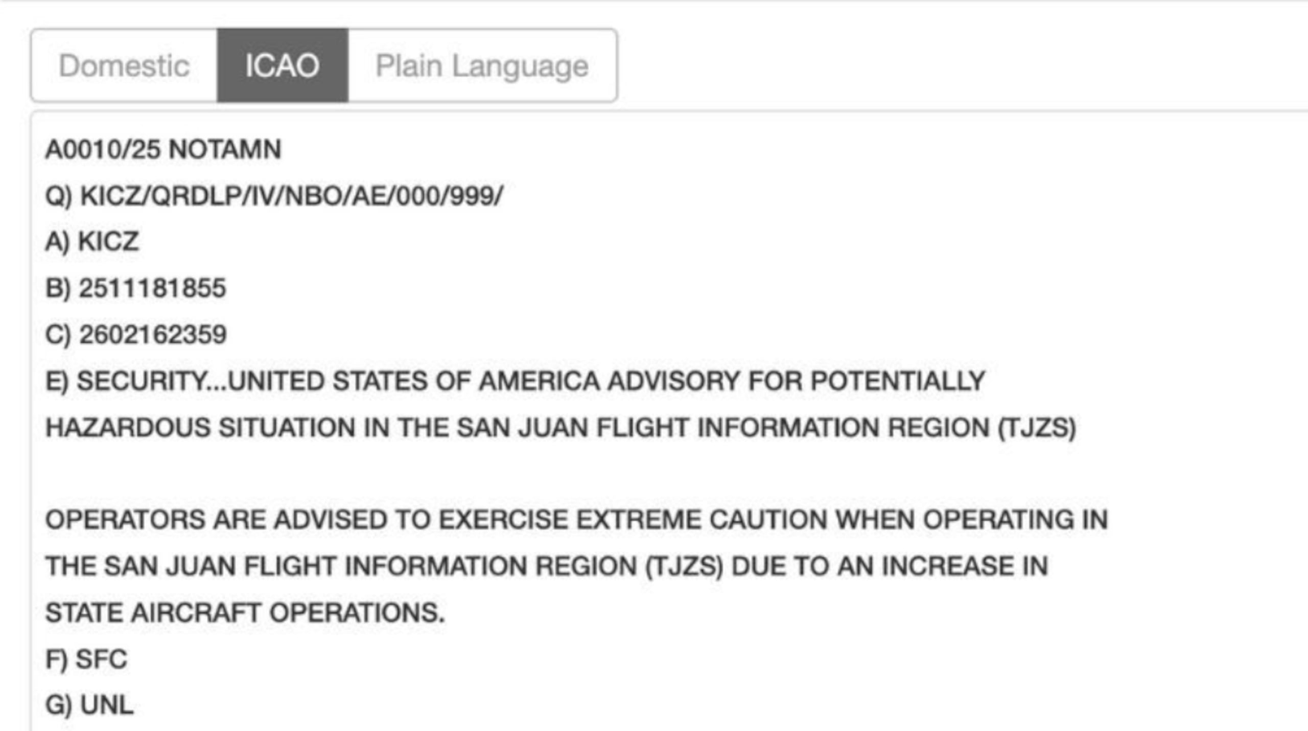 Aviso de la FAA sobre vuelos en el espacio aéreo de Puerto Rico