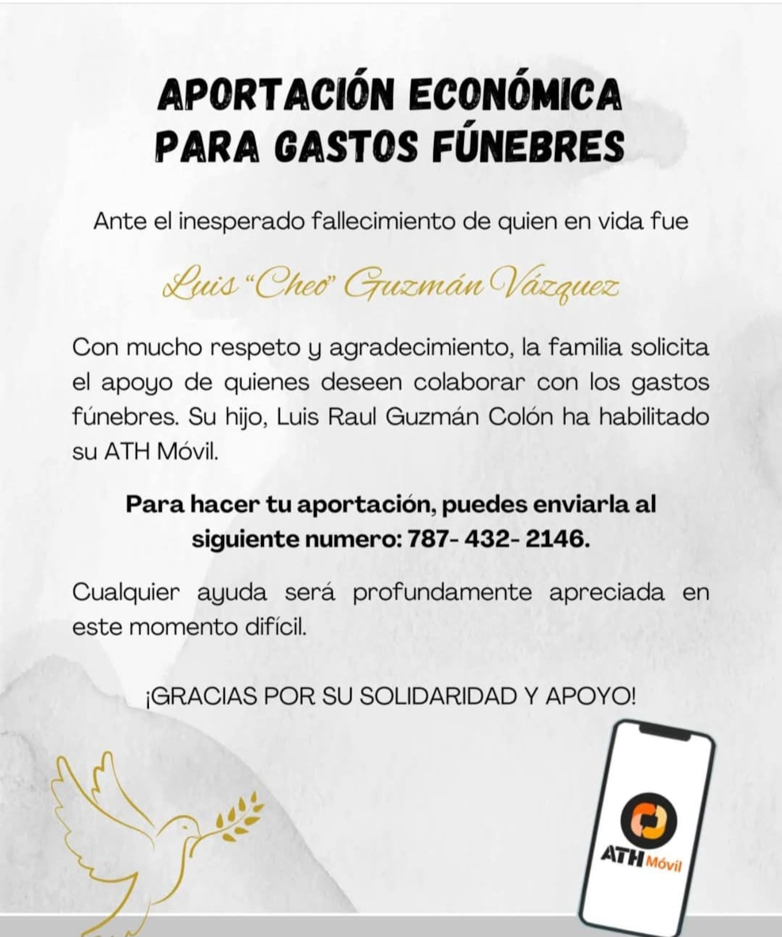 El gobierno municipal de Santa Isabel en hizo un llamado a la ciudadanía para que colabore con la familia de Luis Guzmán Vázquez, para cubrir los gastos fúnebres.