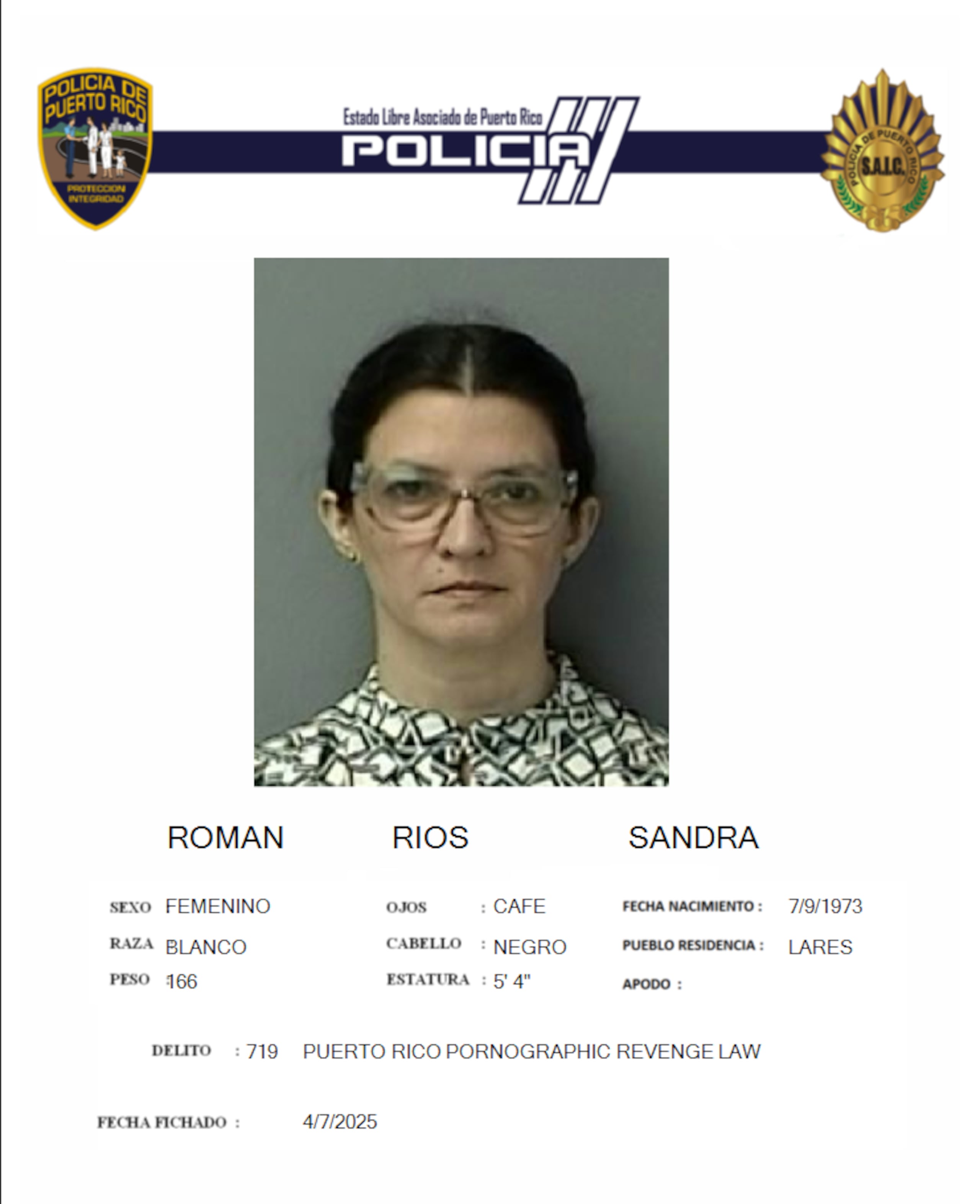 Sandra Román Ríos, fue acusada por violencia doméstica, grabación ilegal de imágenes y por violación a la Ley contra la Venganza Pornográfica.