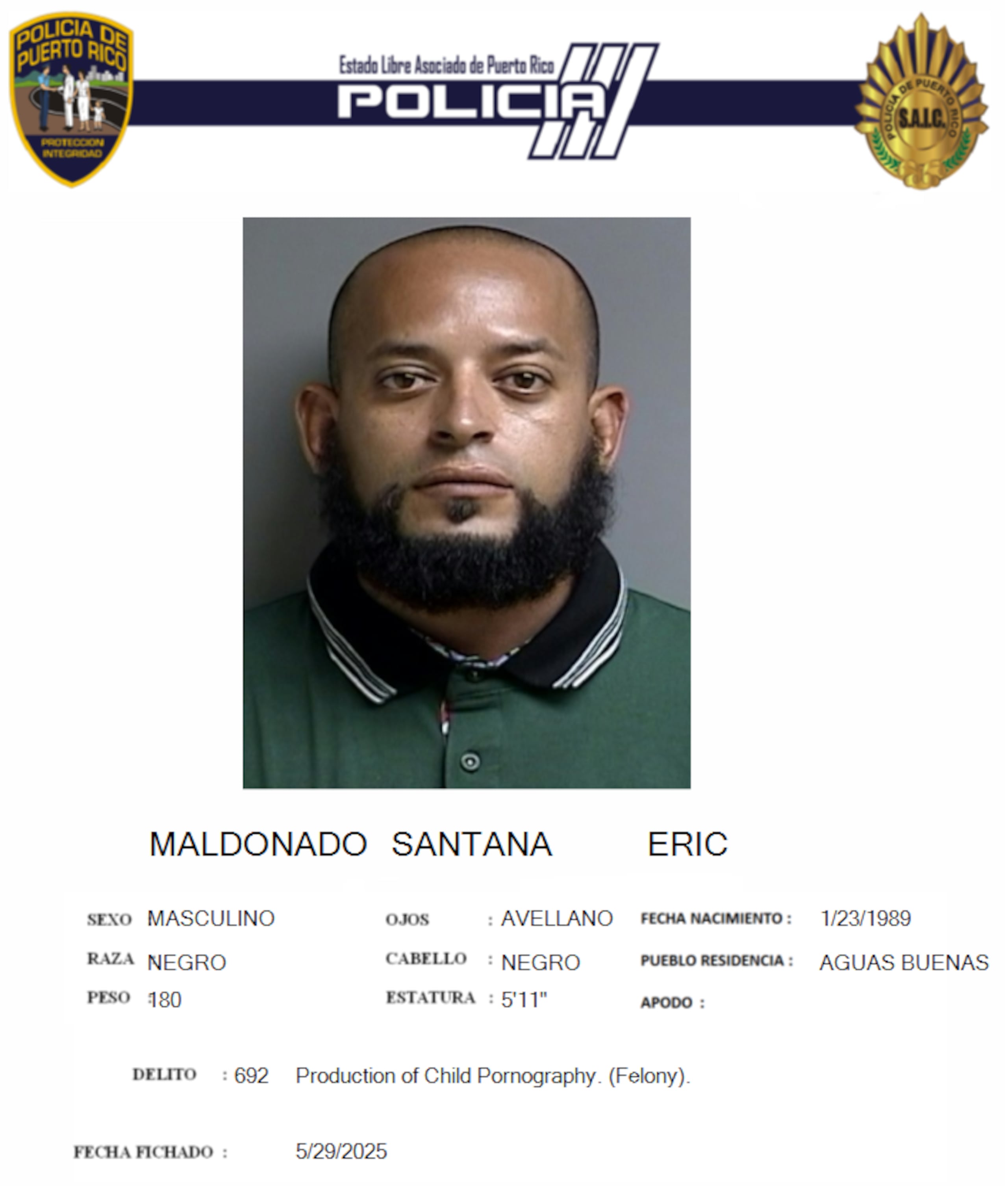 Eric Maldonado Santana, enfrenta cargos por agresión sexual, producción de pornografía, trata humana, seducción y maltrato de menores.