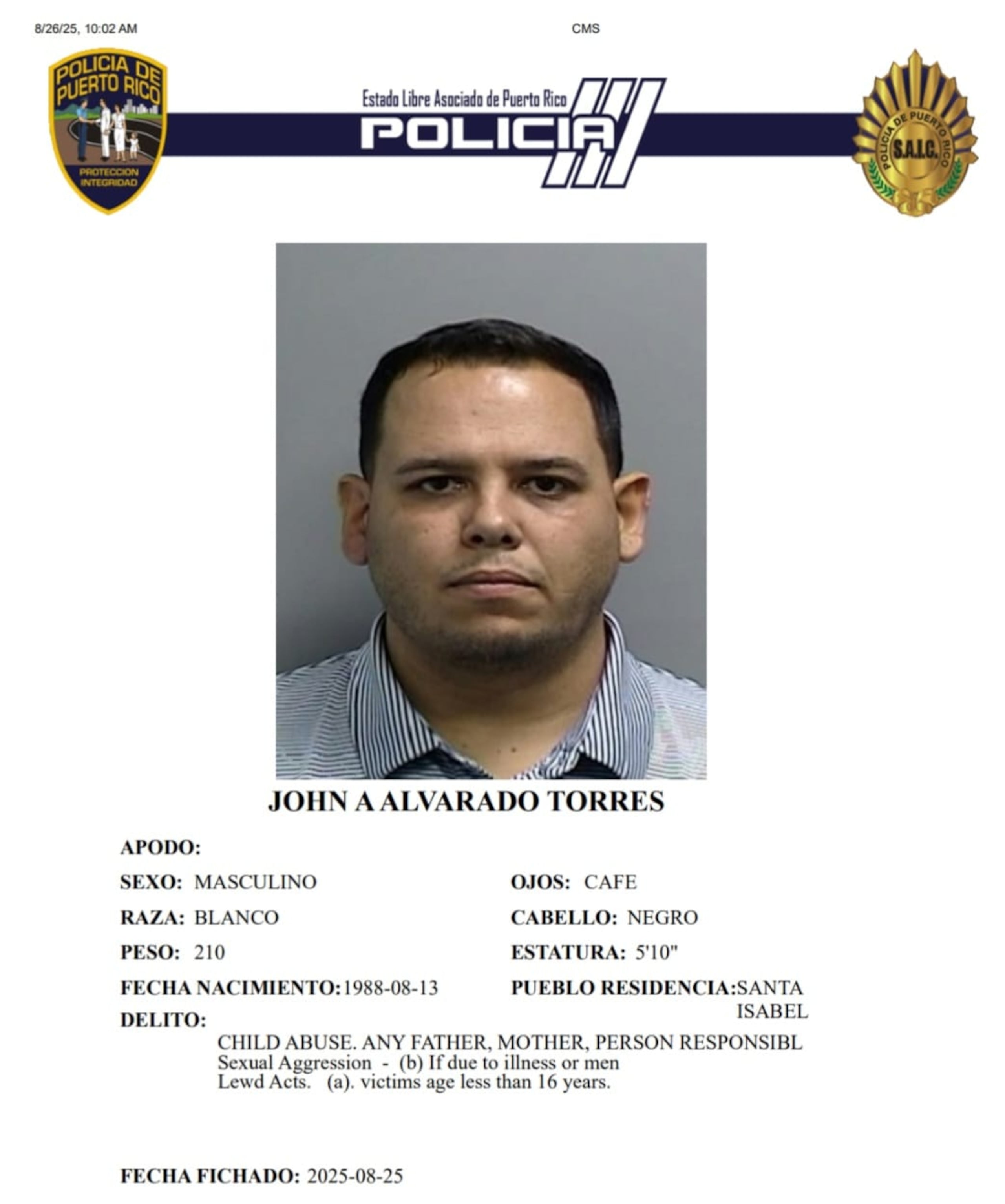 A John A. Alvarado Torres, se le radicaron cargos por agresión sexual, actos lascivos y maltrato de menores.