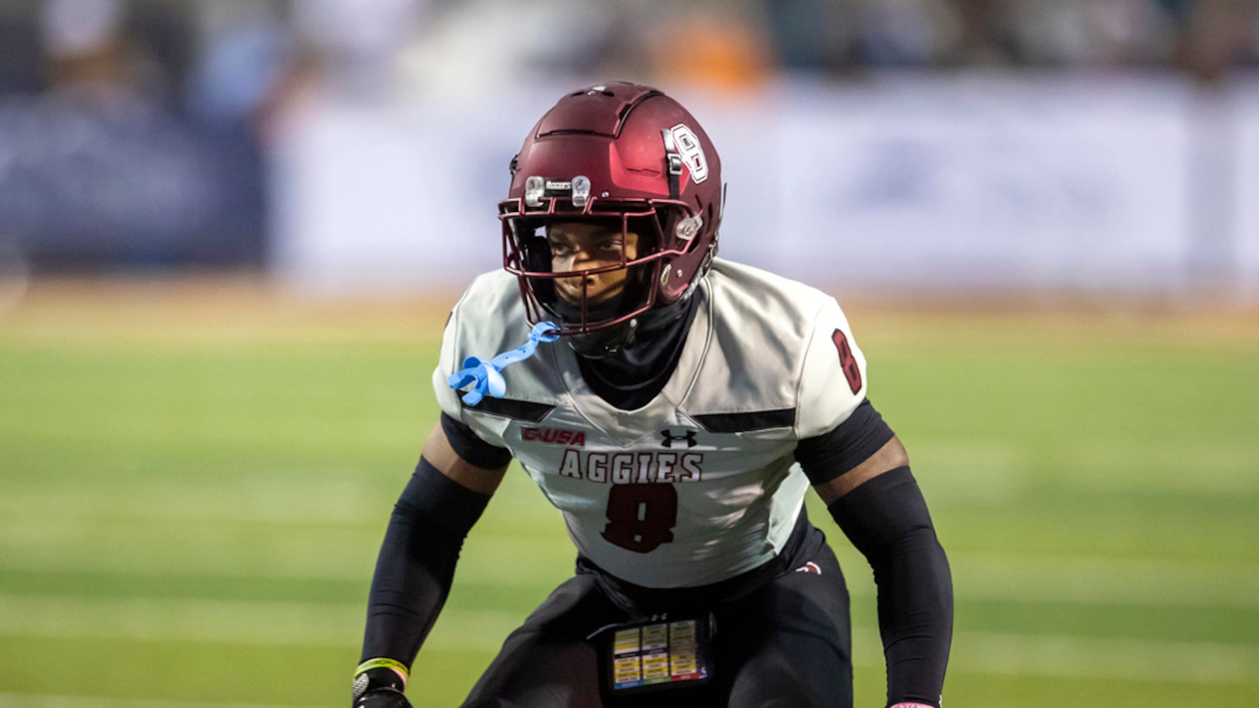 El entonces "cornerback" de New Mexico State, Andre Seldon Jr., durante un partido de fútbol de la NCAA contra University of Texas at El Paso el 18 de octubre de 2023, en El Paso, Texas.