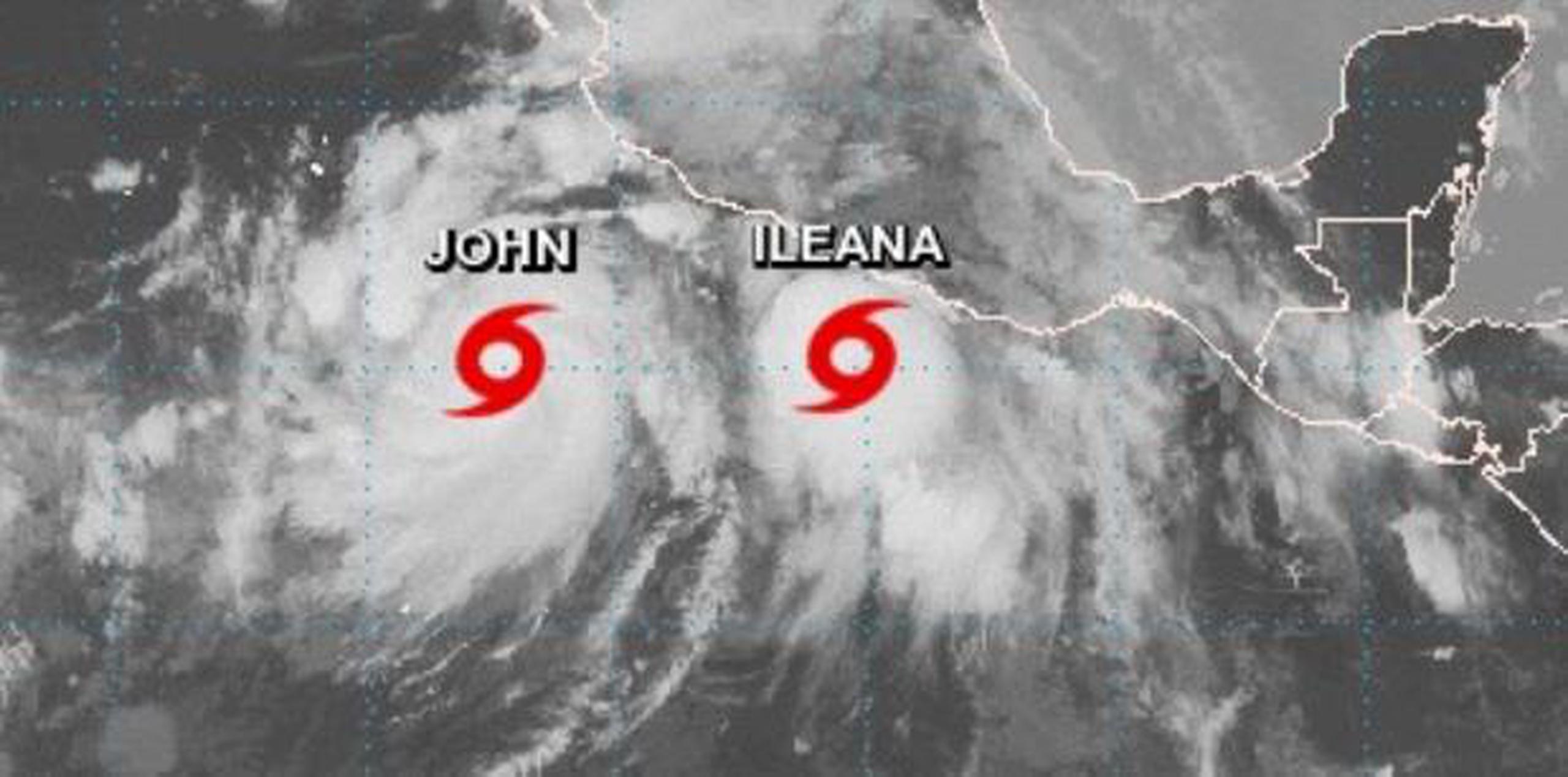 John tiene vientos máximos sostenidos de 40 millas por hora e Ileana de 50. (NOAA)