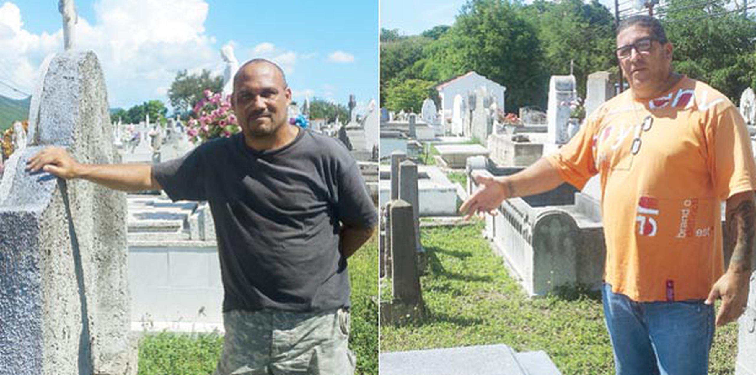 Keddy Rivera y Pedro L. Rodríguez conocieron el oficio de sepultar muy temprano en sus vidas, de la mano de sus respectivos padres, quienes durante décadas realizaron este trabajo en el Cementerio Municipal de Juana Díaz. (michelle.estrada@primerahora.com)