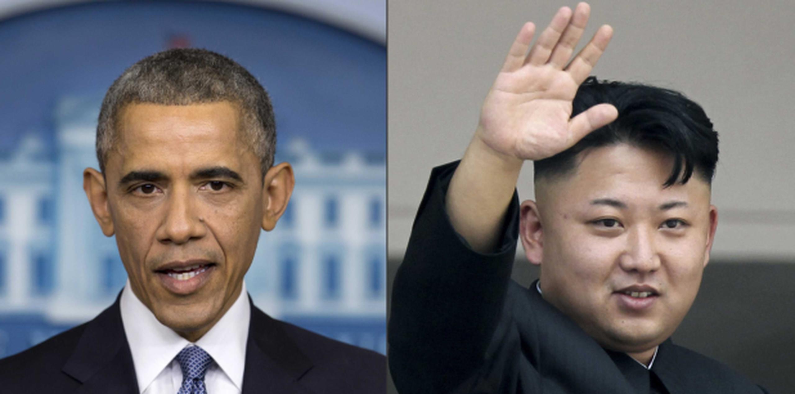 El régimen liderado por Kim Jong-un volvió a negar que esté detrás del ciberataque sufrido por Sony Pictures, como afirma la Casa Blanca. En la foto, Barack Obama, presidente de Estados Unidos, y Kim Jong Un, líder de Corea del Norte. (AP)