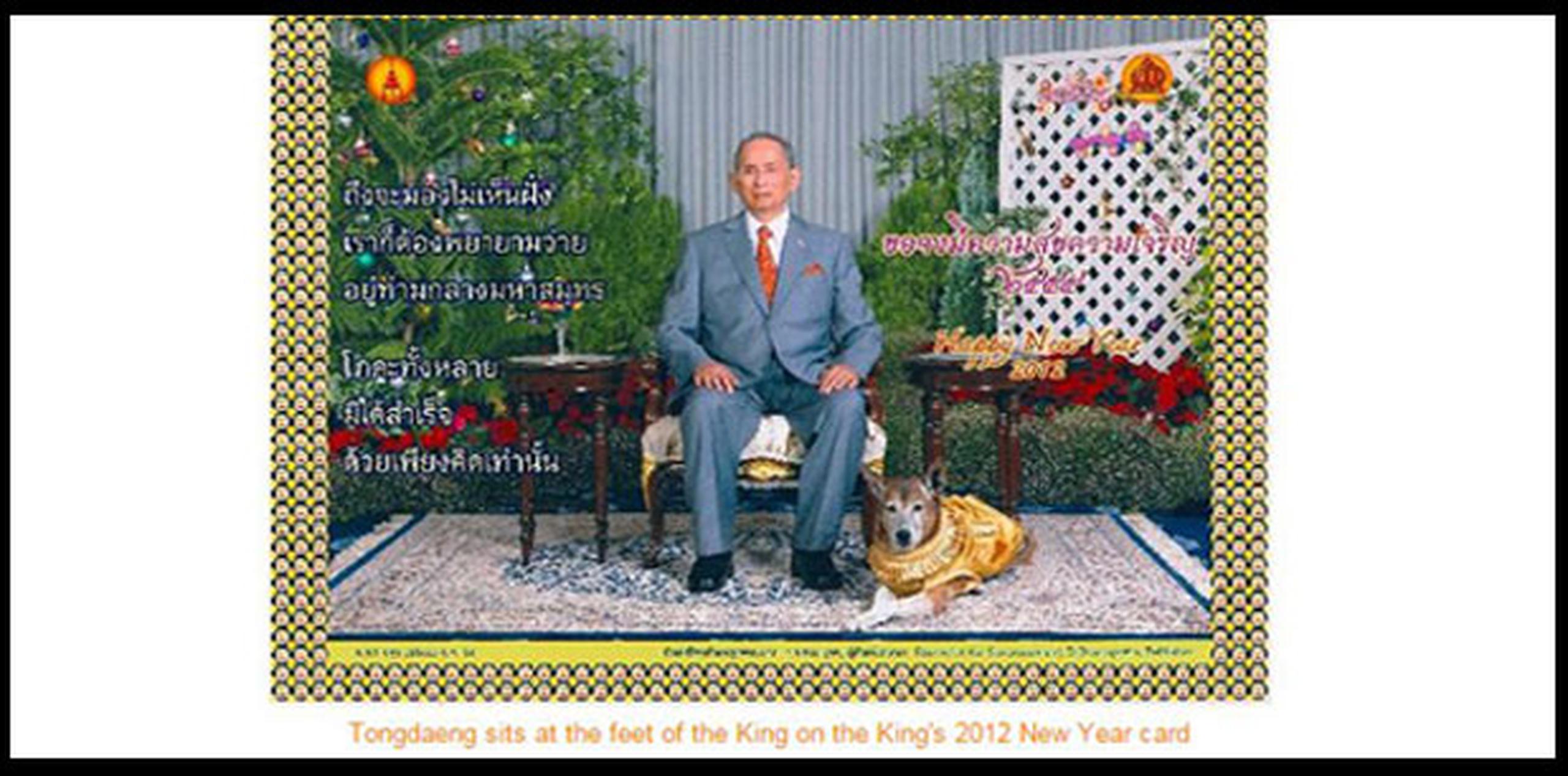 El monarca adoptó este perro callejero en 1998 y lo convirtió en su mascota favorita, a la que dedicó un libro, "La historia de Tongdaeng", publicado en 2002, en el que describe las buenas maneras del animal. (prachatai.com)