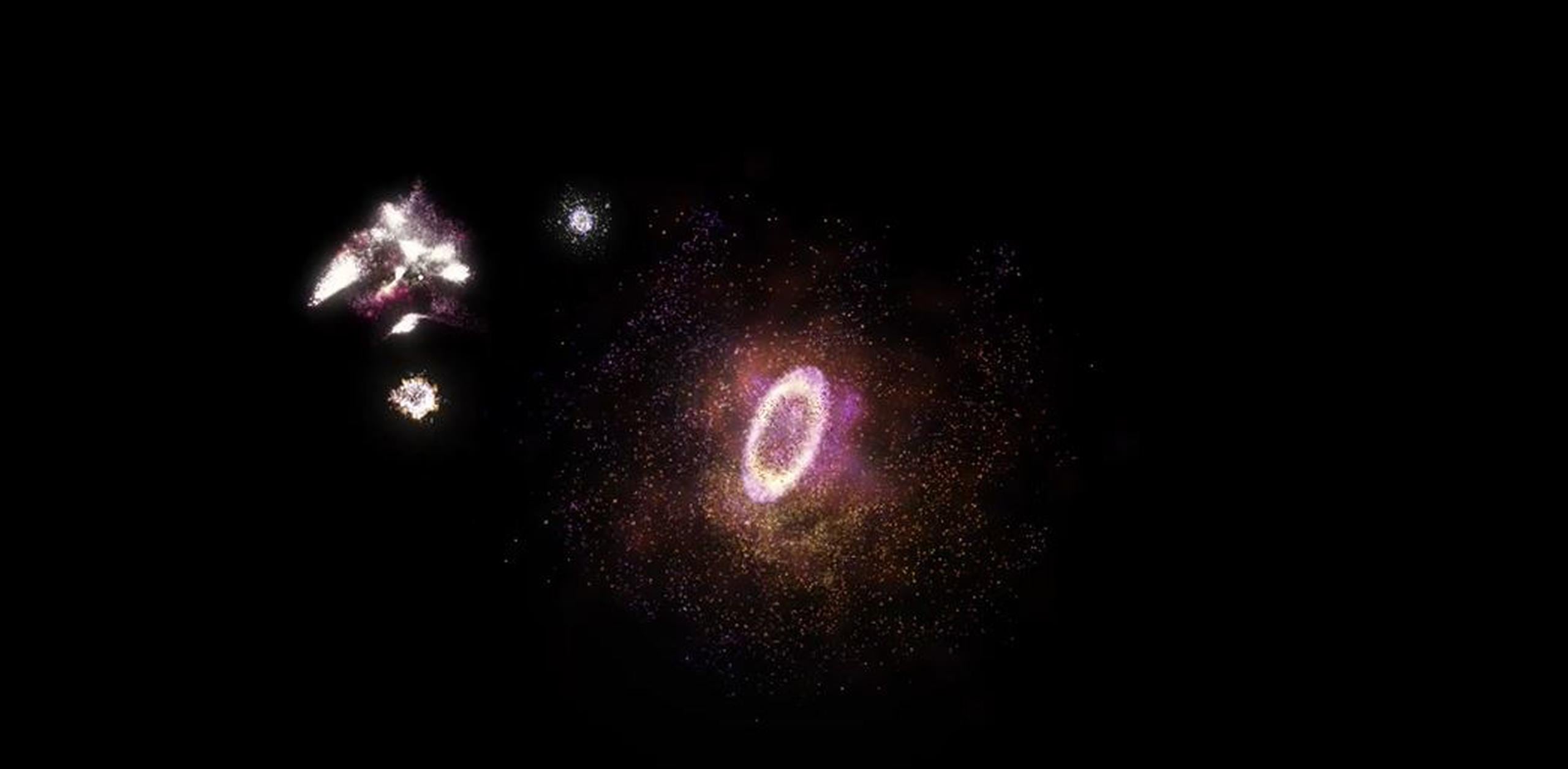 Animación de la galaxia descrita como un "anillo de fuego cósmico"