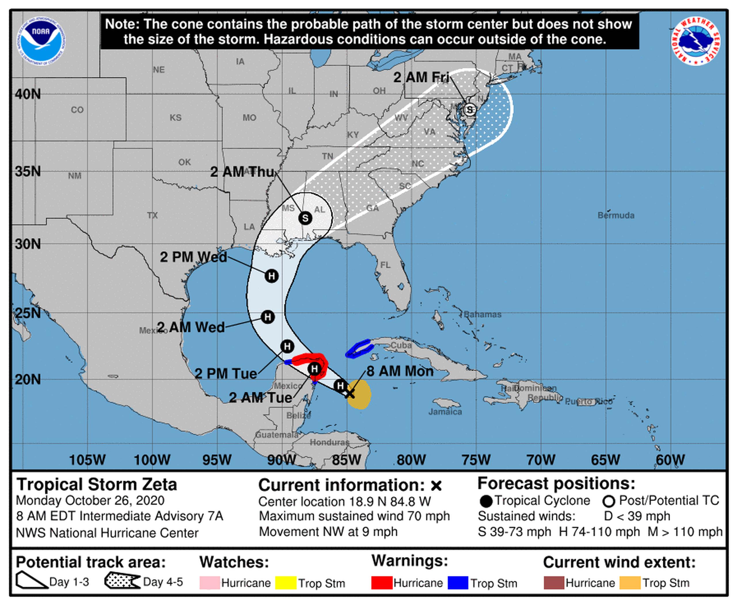 Pronóstico de la tormenta tropical Zeta.