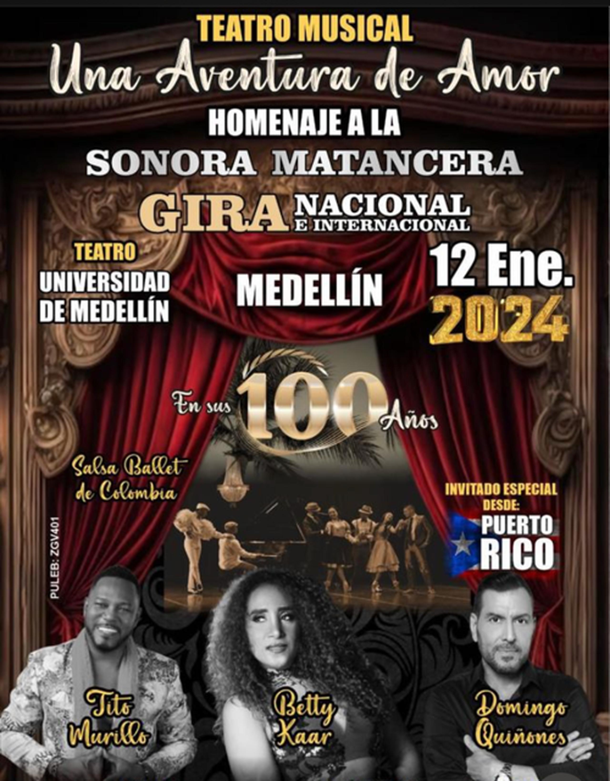 Afiche de la obra "Una aventura de amor", que subirá a escena en enero de 2024 en Medellín.