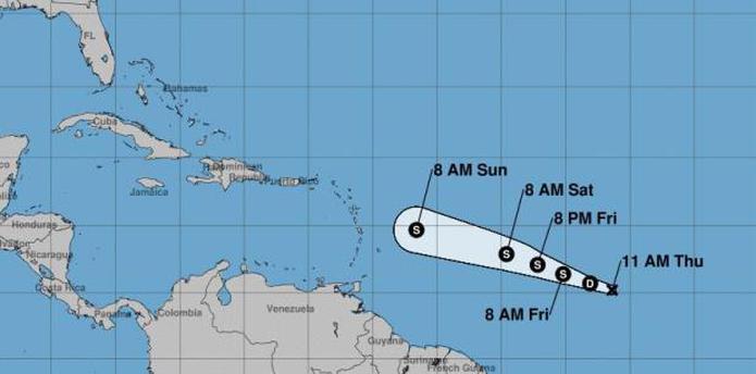Trayectoria pronosticada para la depresión tropical. (NOAA)