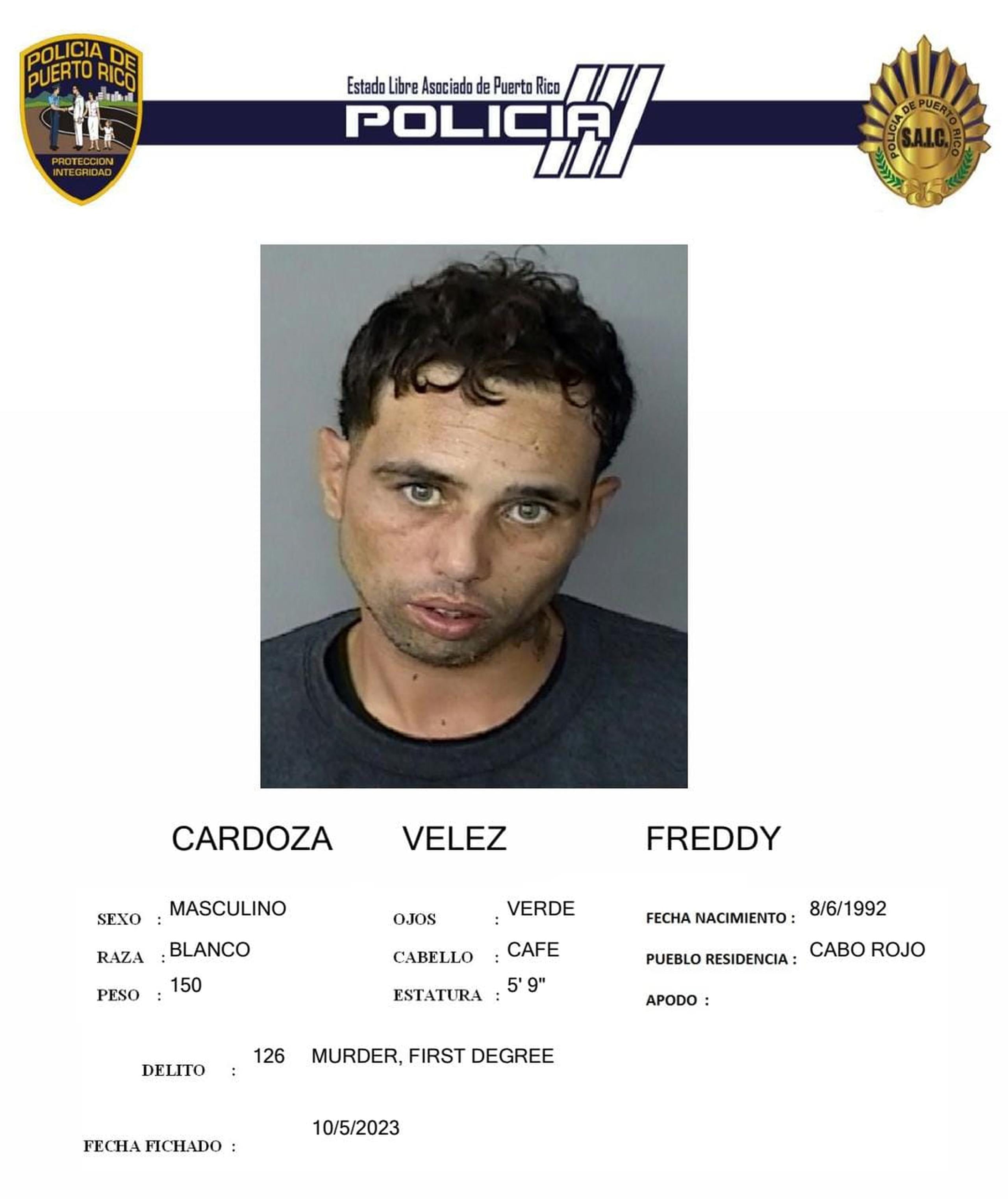Freddy O. Cardoza Vélez, enfrenta cargos por asesinato en primer grado, tentativa de asesinato y violación a varios artículos de la Ley de Armas.