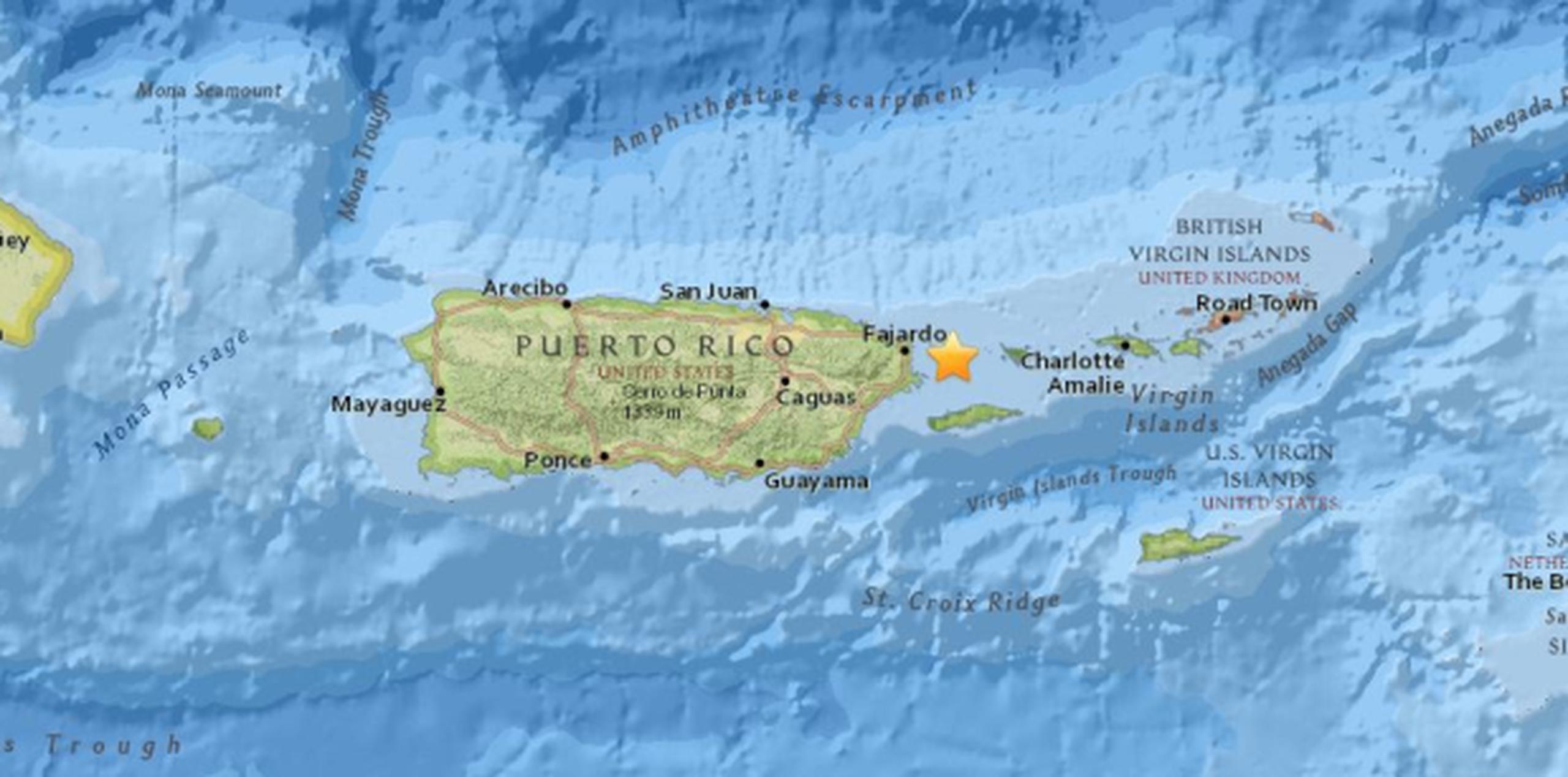 El pasado jueves un temblor de magnitud 4.1 en la escala de Richter se registró a las 9:24 p.m. a cinco millas de San Juan. (USGS)