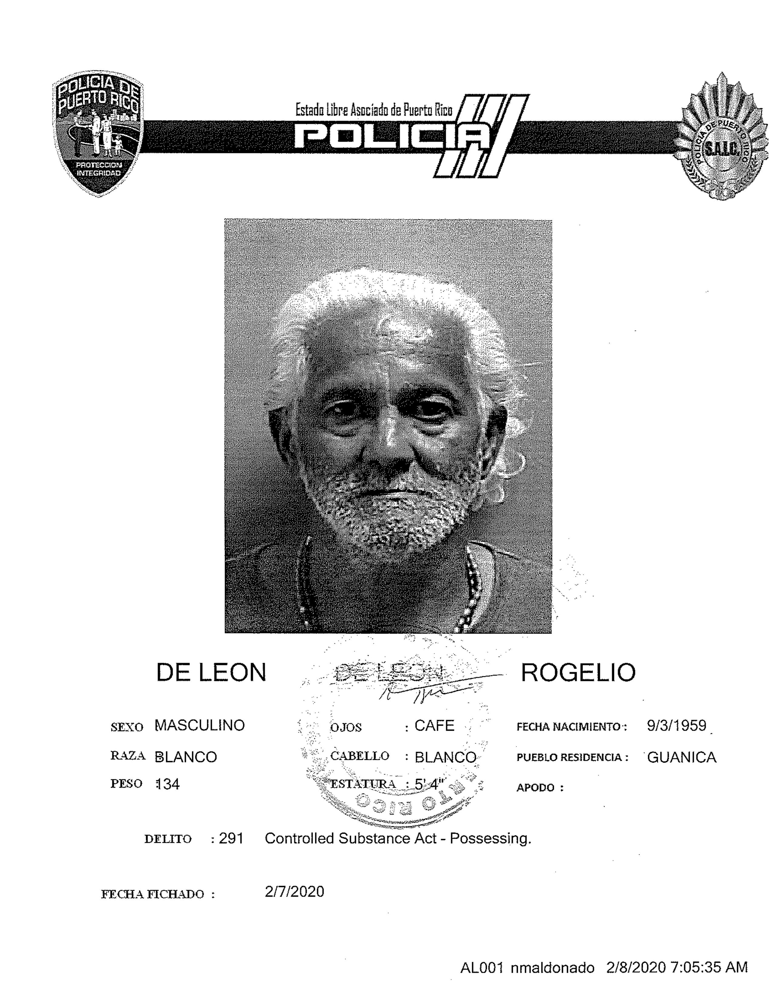 El arrestado tiene 60 años y es vecino de Guánica.