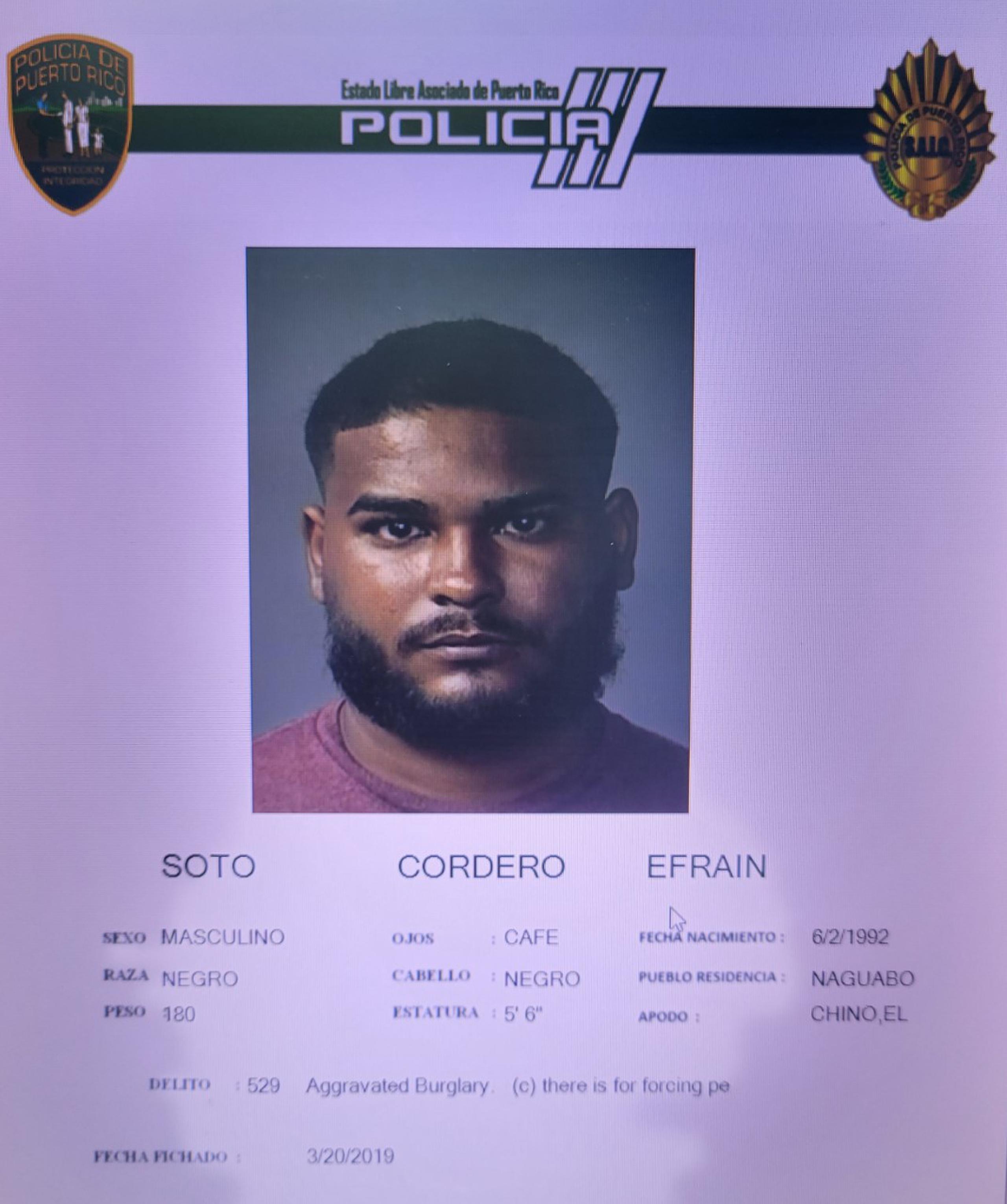 Efraín Soto Cordero fue arrestado mientras escalaba una farmacia en Naguabo.
