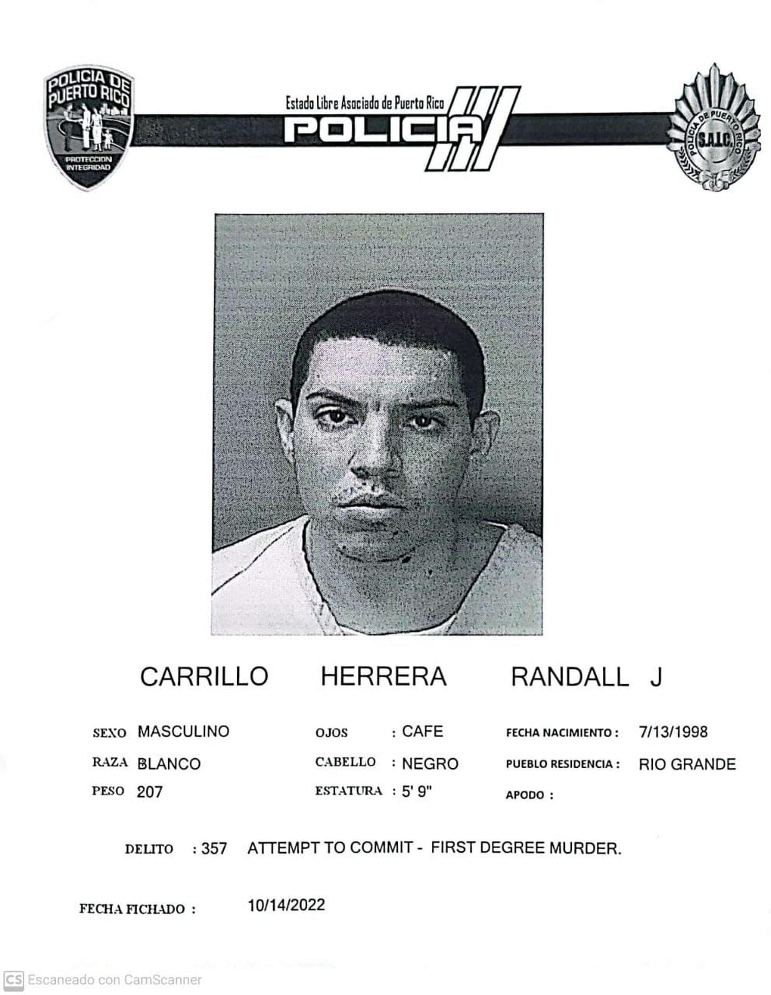 Randall José Carrillo Herrera de 24 años y vecino de Río Grande, enfrenta cargos de tentativa de asesinato y violación a la Ley de Armas, a quien le fijó una fianza de $900,000.00 la cual no prestó.