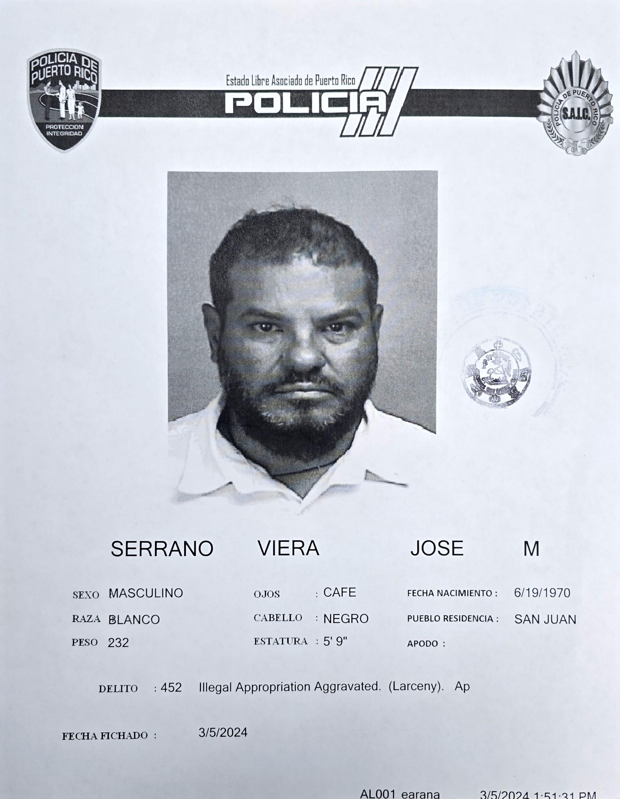 José M. Serrano Viera quedó en libertad bajo fianza.