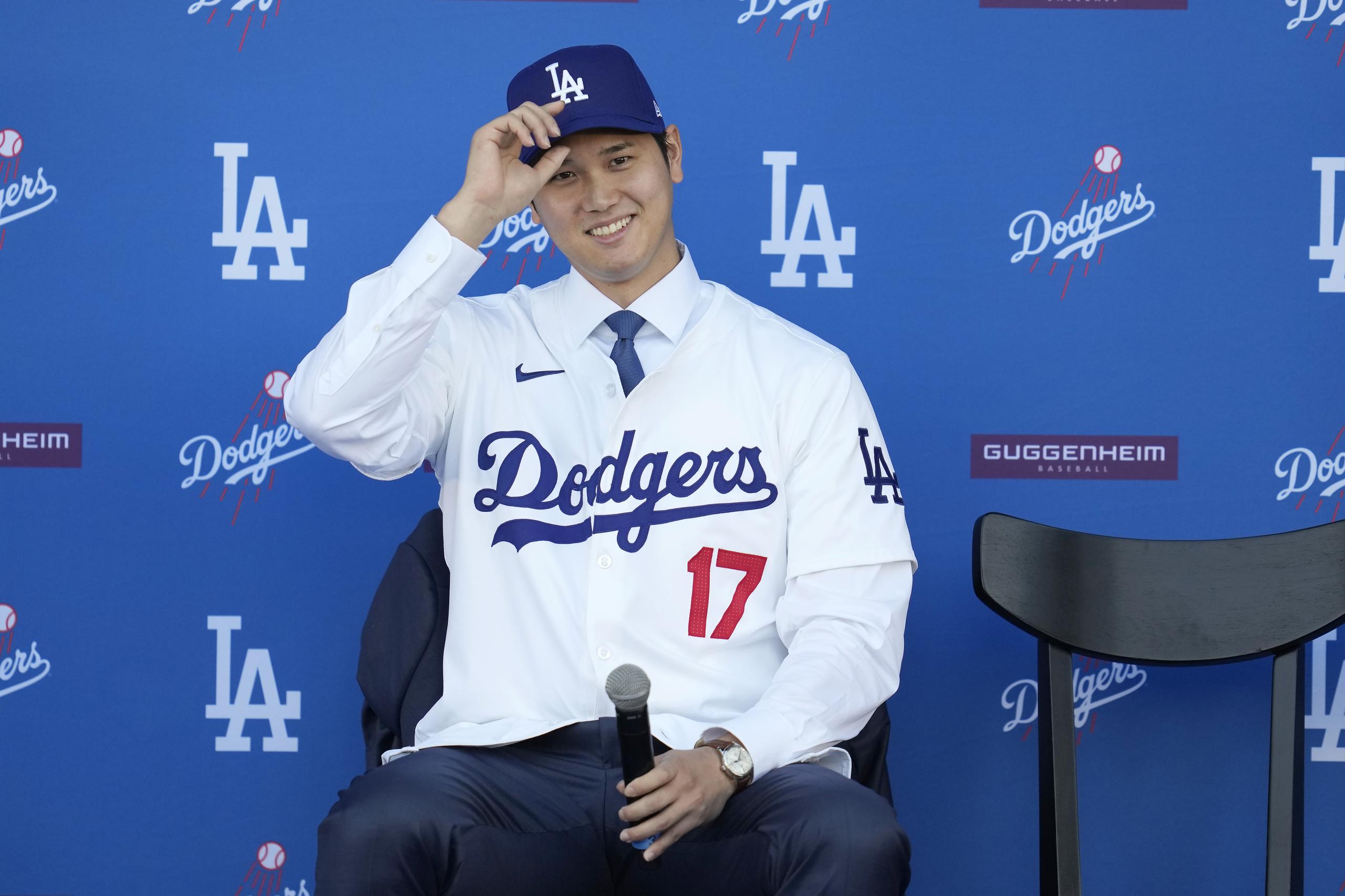 Shohei Ohtani durante su presentación como jugador de los Dodgers de Los Ángeles.