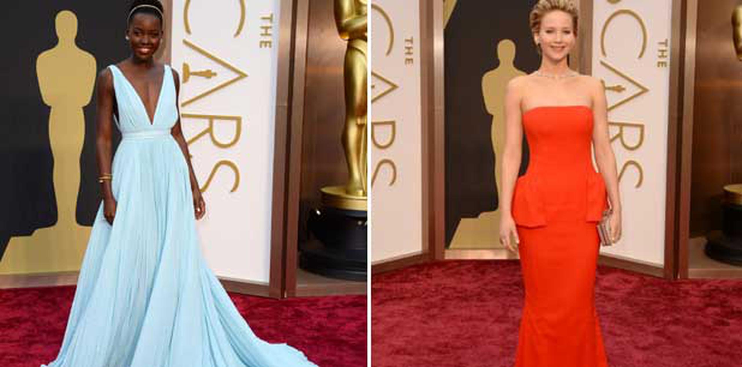 Lupita Nyong'o y Jennifer Lawrence no decepcionaron con sus vestidos. (Jordan Strauss/Invision/AP)