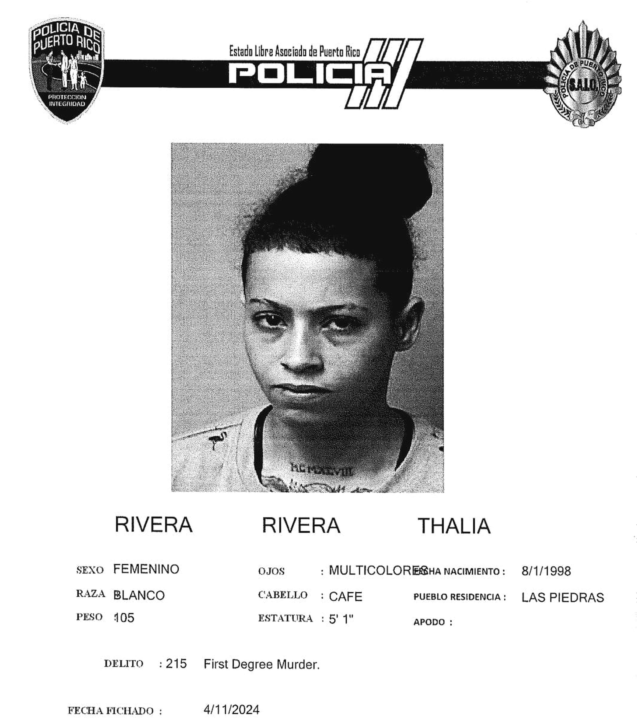 Thalía Rivera Rivera enfrenta cargos por el asesinato de un empleado municipal de Yabucoa en medio de robo domiciliario.