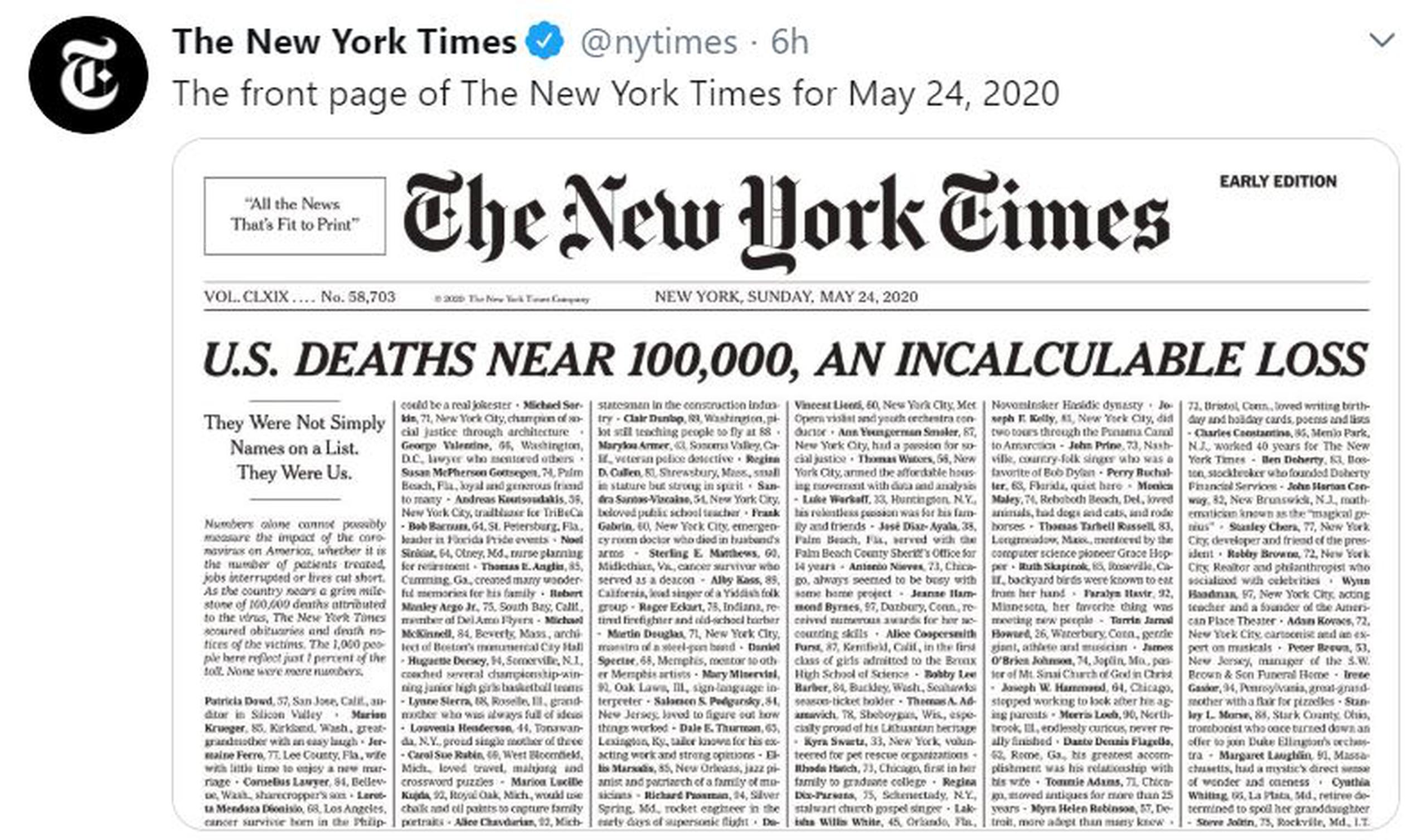 Portada de The New York Times del 24 de mayo