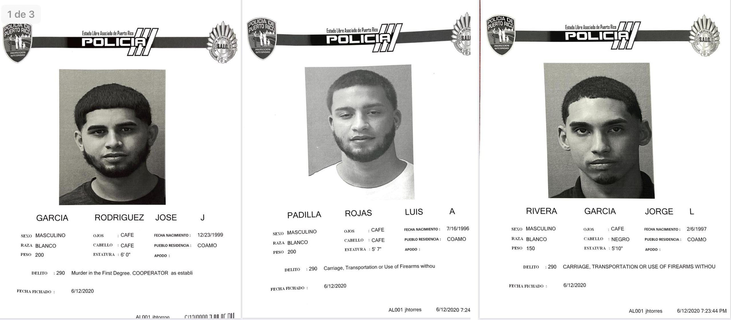 Los imputados fueron identificados como José Javier García Rodríguez, de 20 años; Luis Alberto Padilla Rojas de 23, y Jorge Luis Rivera García, de 23.