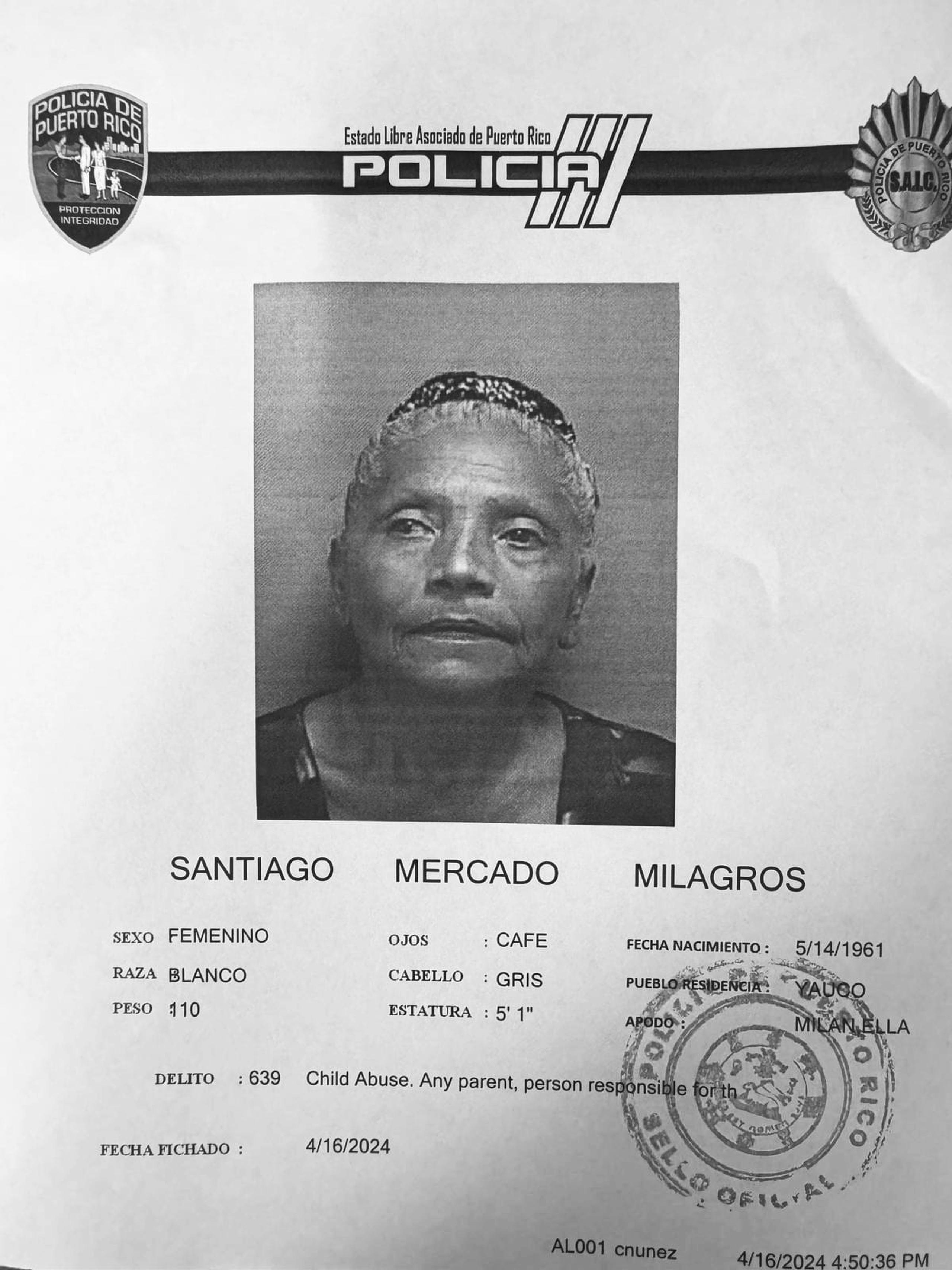 Milagros Santiago Mercado enfrenta cargos por maltrato de menores.