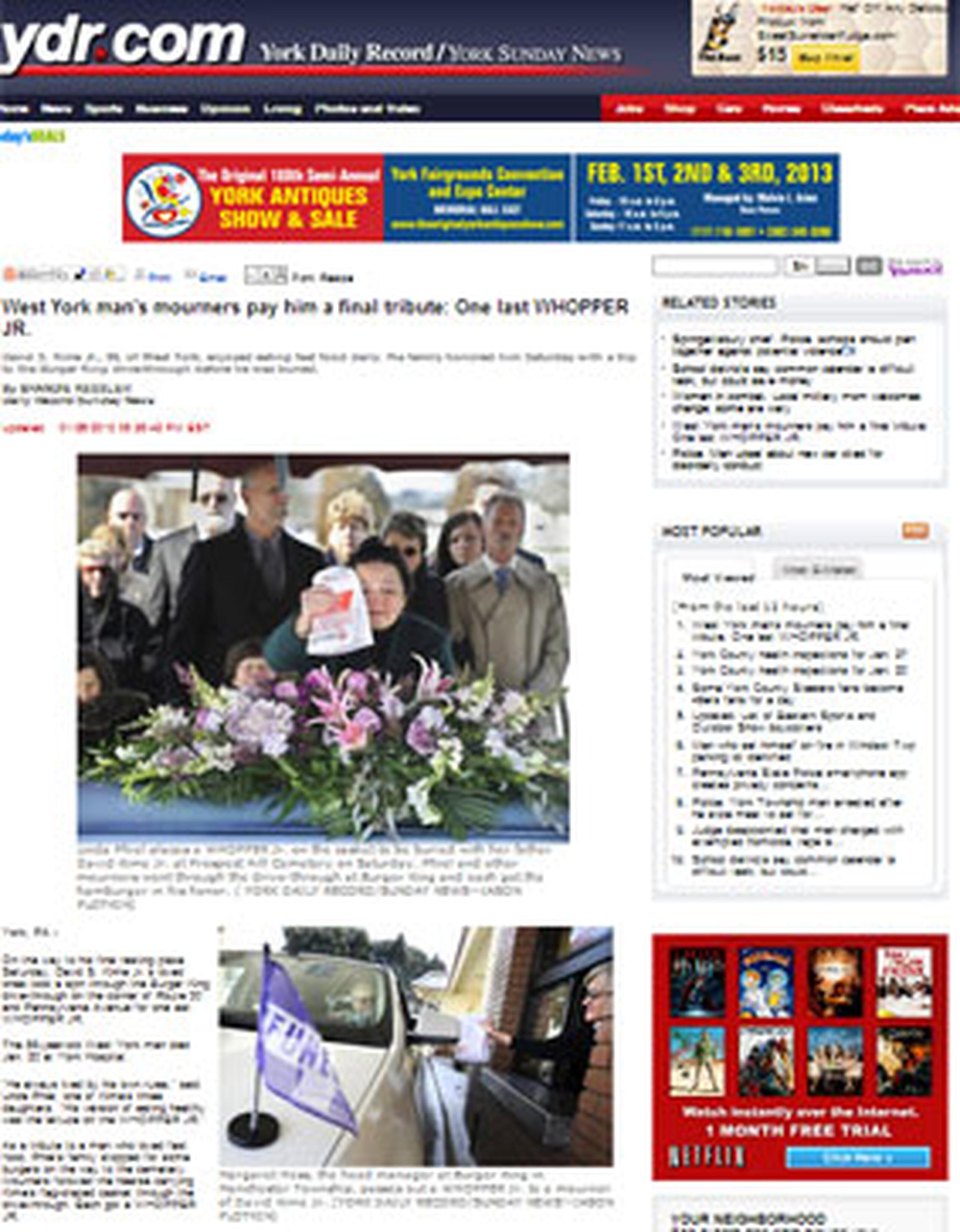 Amante de comida rápida enterrado con hamburguesa - Primera Hora